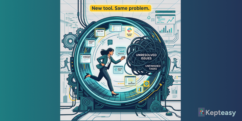 An image metaphor for software stacks creating chaos and an ongoing problem cycle