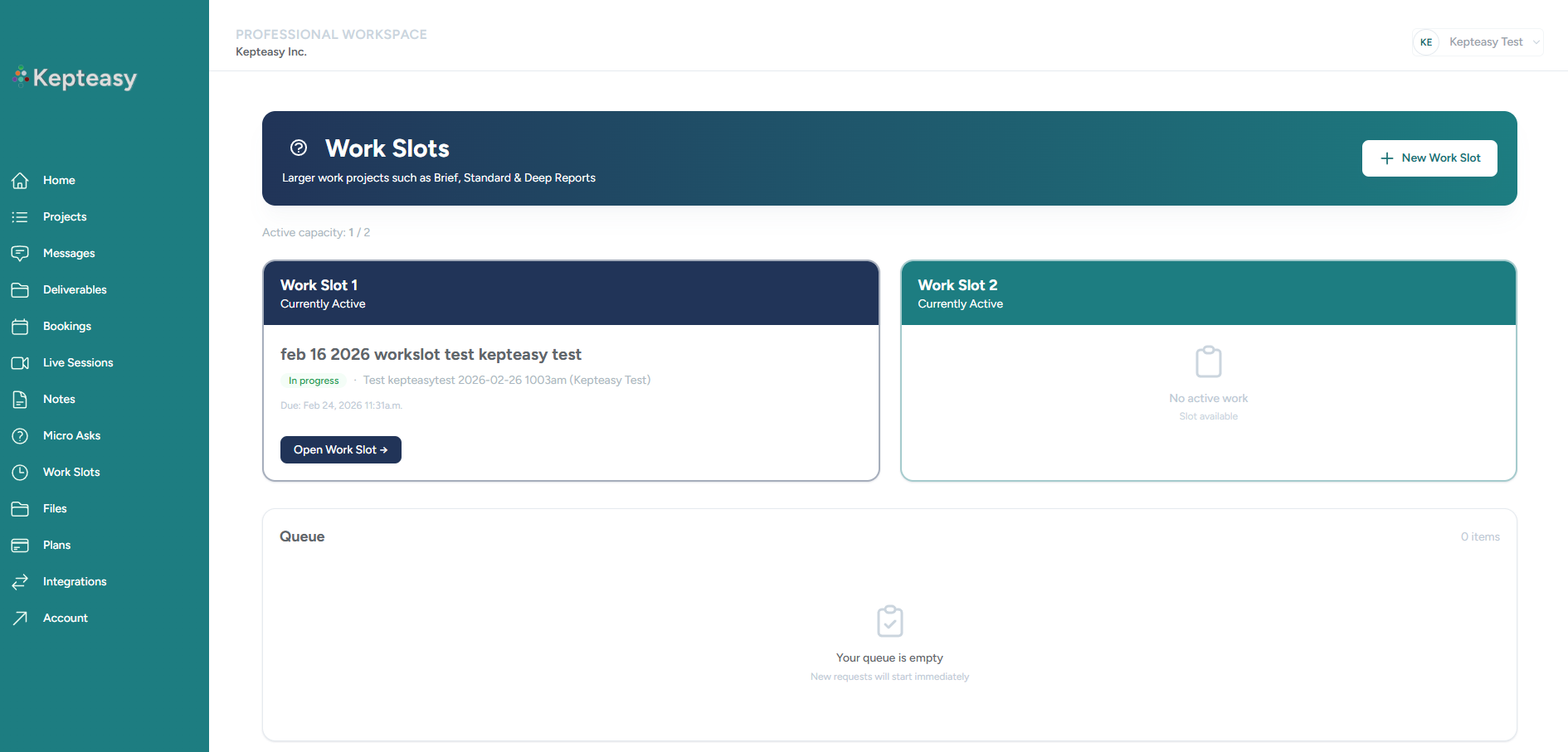 Consulting work slots and deliverables screenshot