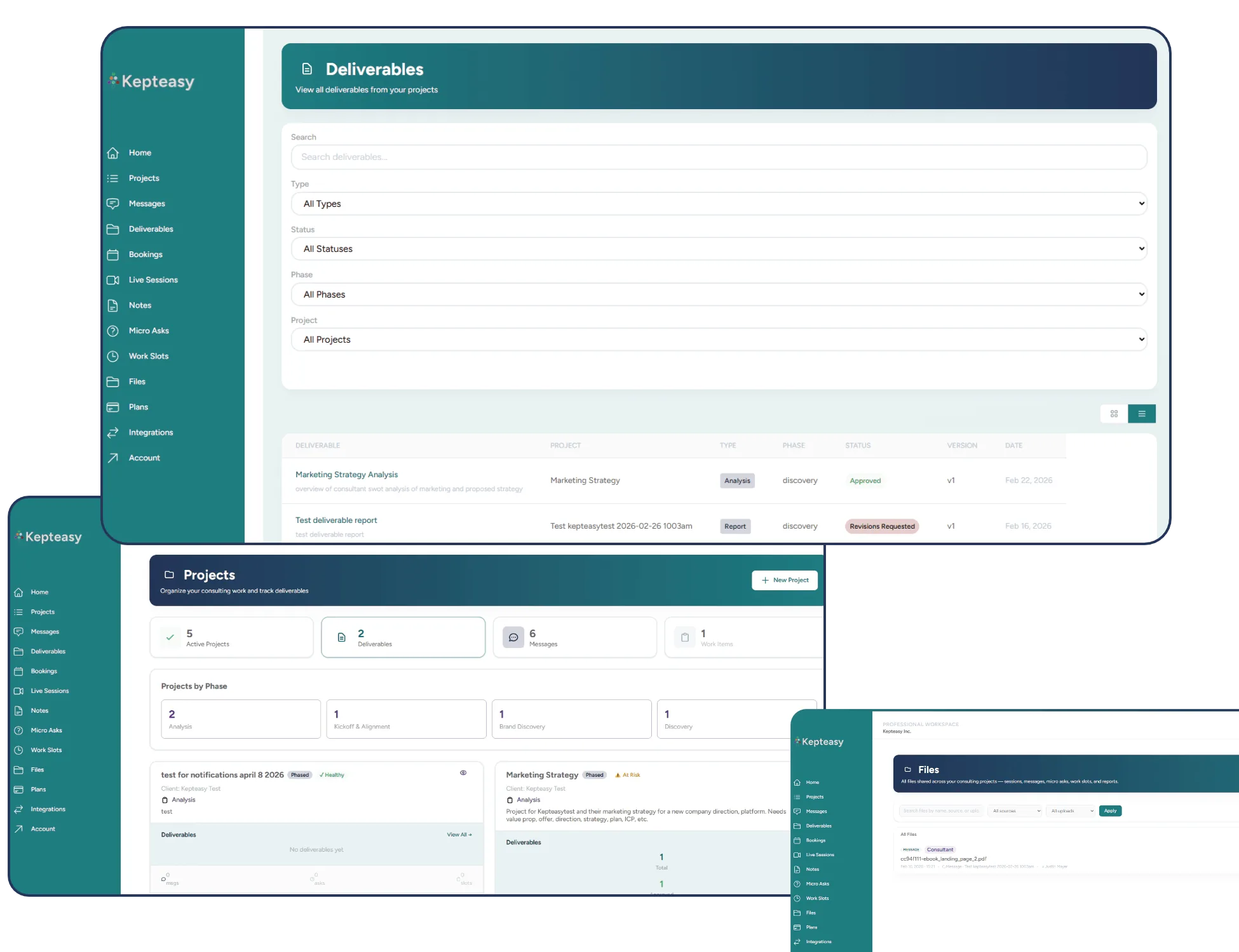 Consulting projects and deliverables screenshot