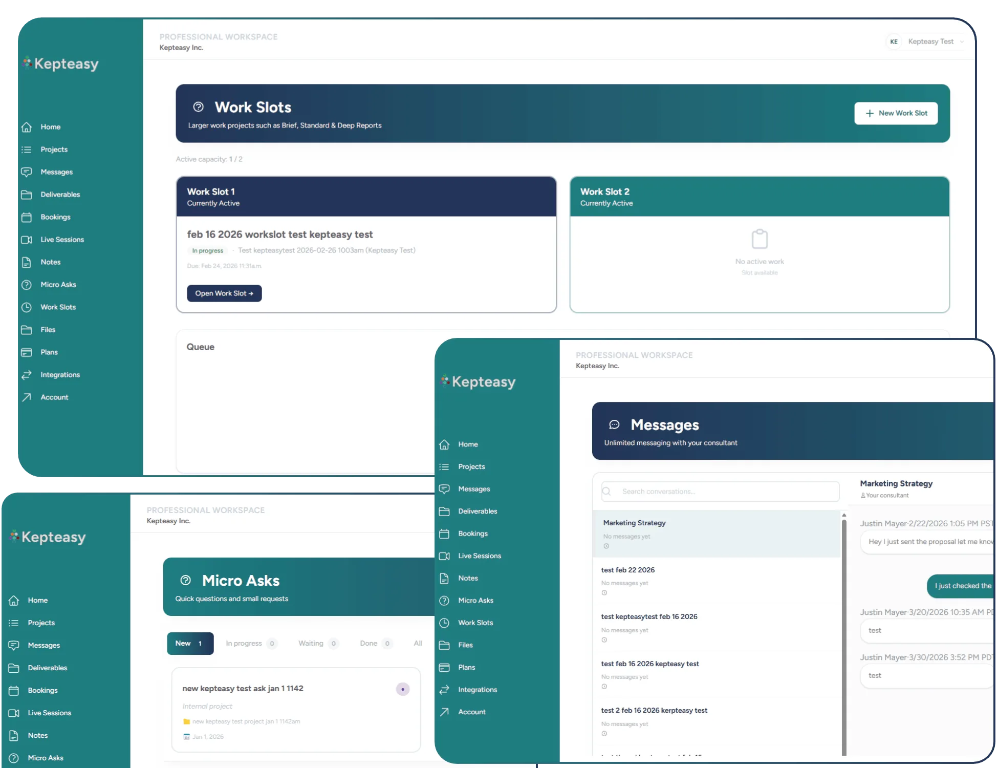 Consulting messages and work requests screenshot